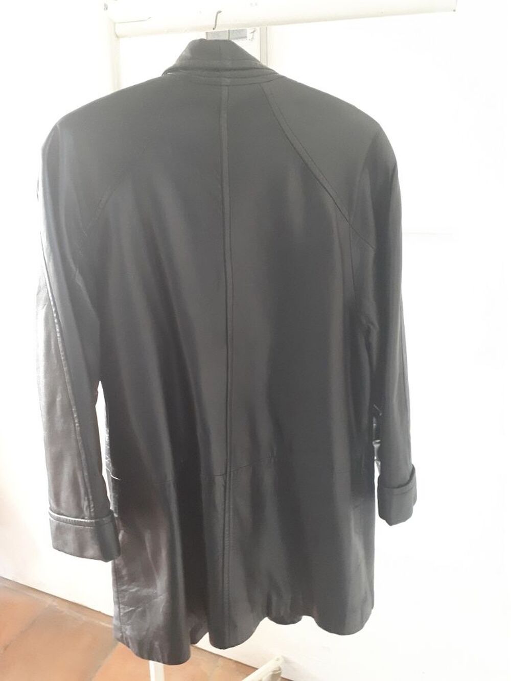 Manteau Long en Cuir Noir &Eacute;l&eacute;gant Vêtements