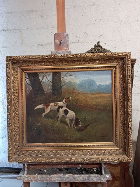 Tableaux ancien, huile sur toile signé Morisset 399 Château-l'Évêque (24)