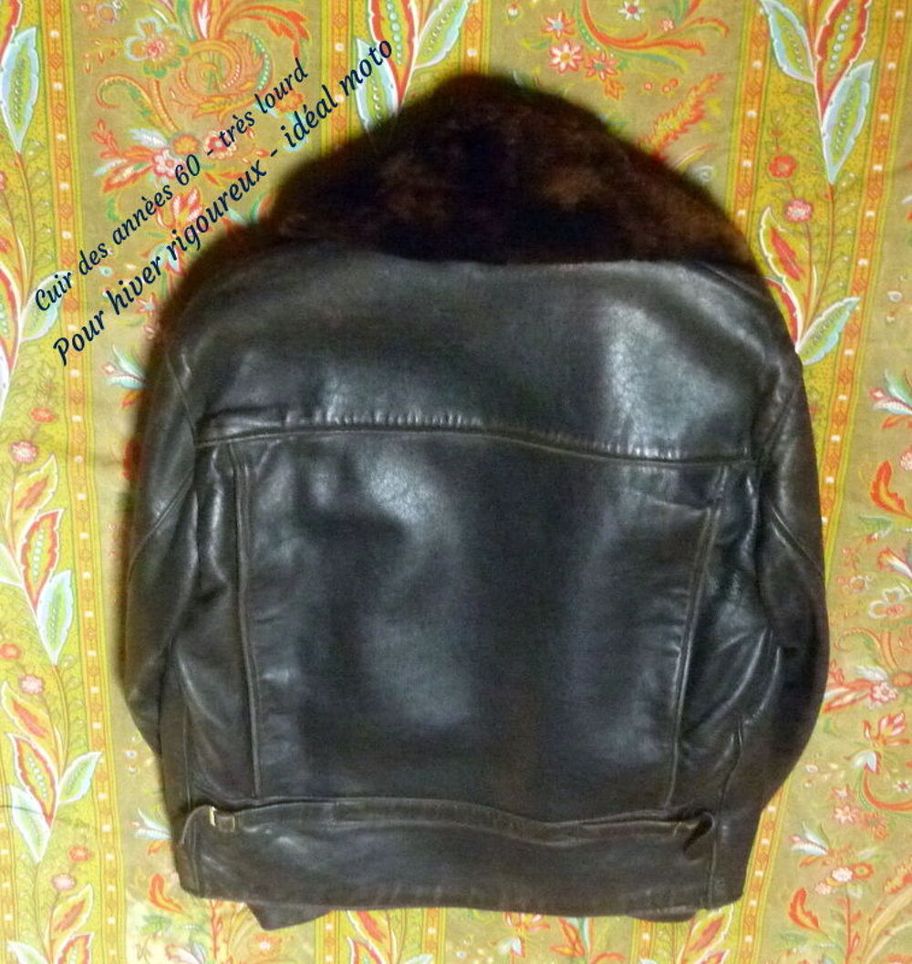Blouson cuir noir - moto/aviateur + canadienne cuir 1960. Vêtements
