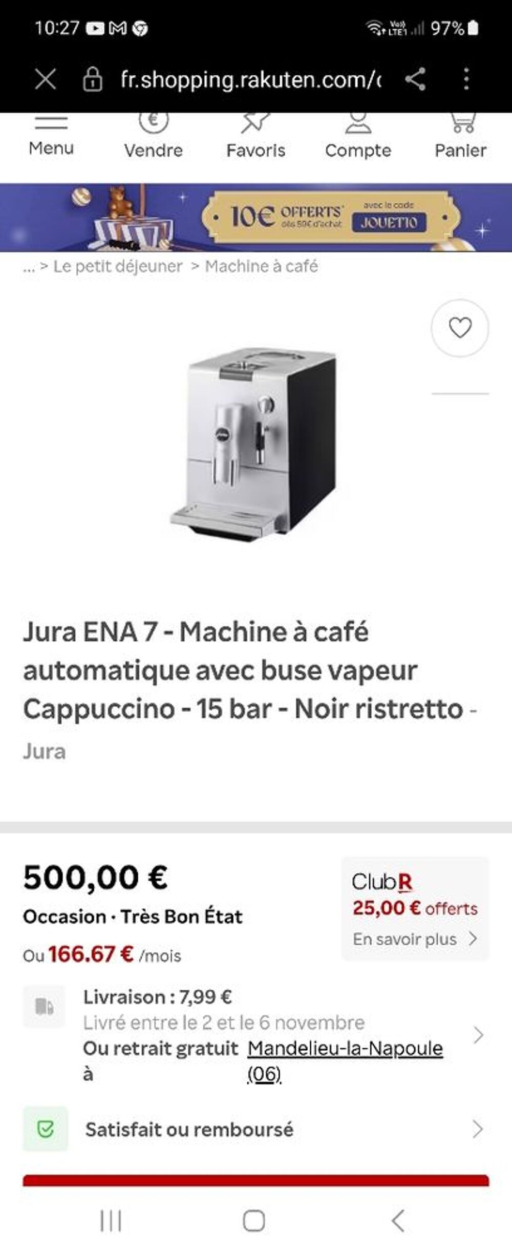 CAFETI&Egrave;RE JURA ENA 5 Electroménager