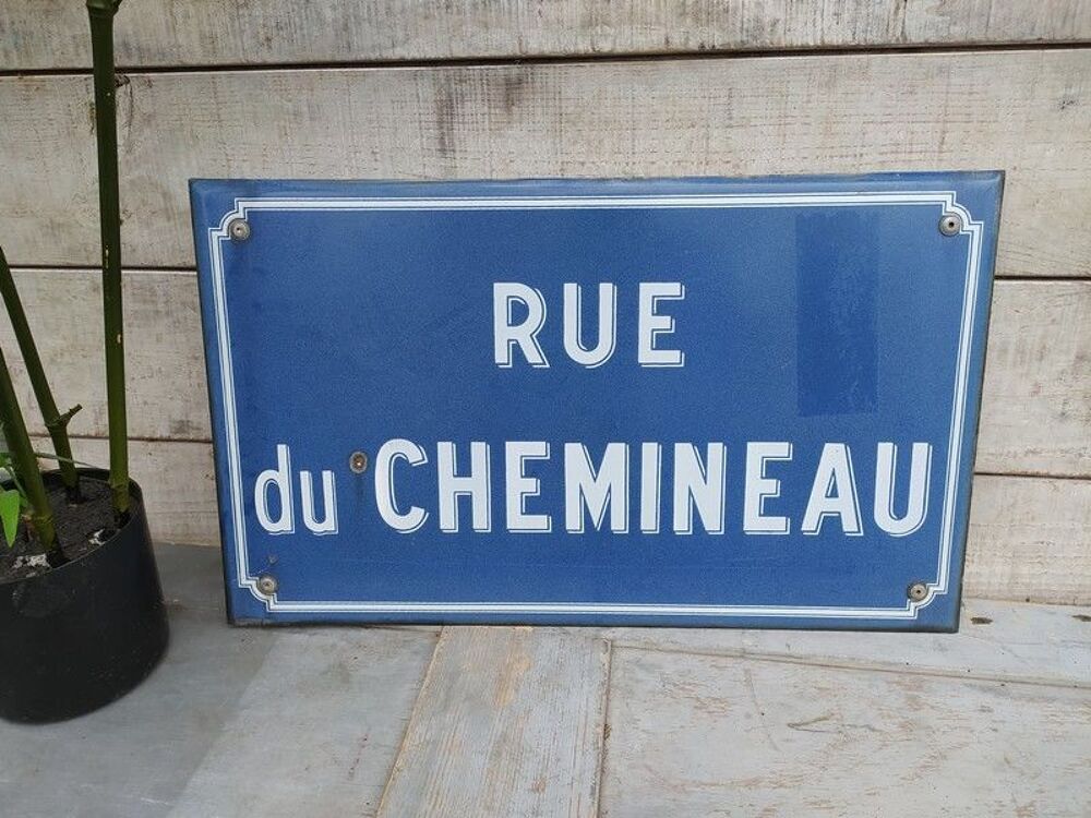 Ancienne Plaque de Rue &Eacute;maill&eacute;e RUE DU CHEMINEAU Décoration
