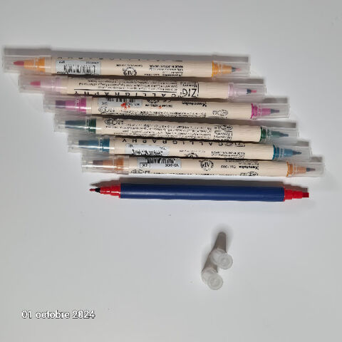 Lot de 7 feutres biseautés pour la calligraphie et 2 pointes 20 Saumur (49)