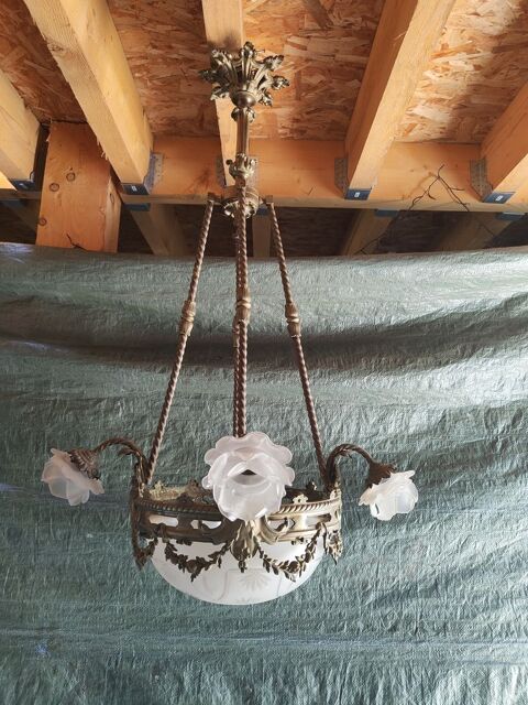 Lustre en laiton et verre Lèves (28)
