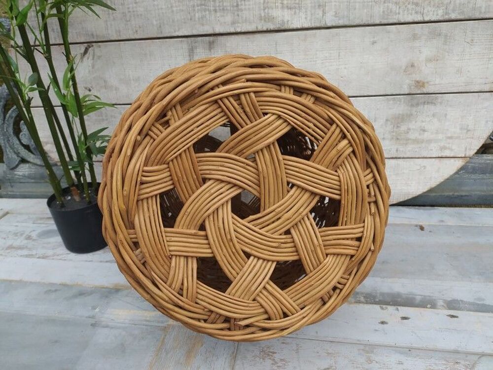 Ancien Si&egrave;ge Pouf Tress&eacute; Osier Vintage Meubles