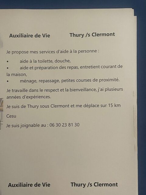 Auxiliaire de vie 0 60250 Thury-sous-clermont