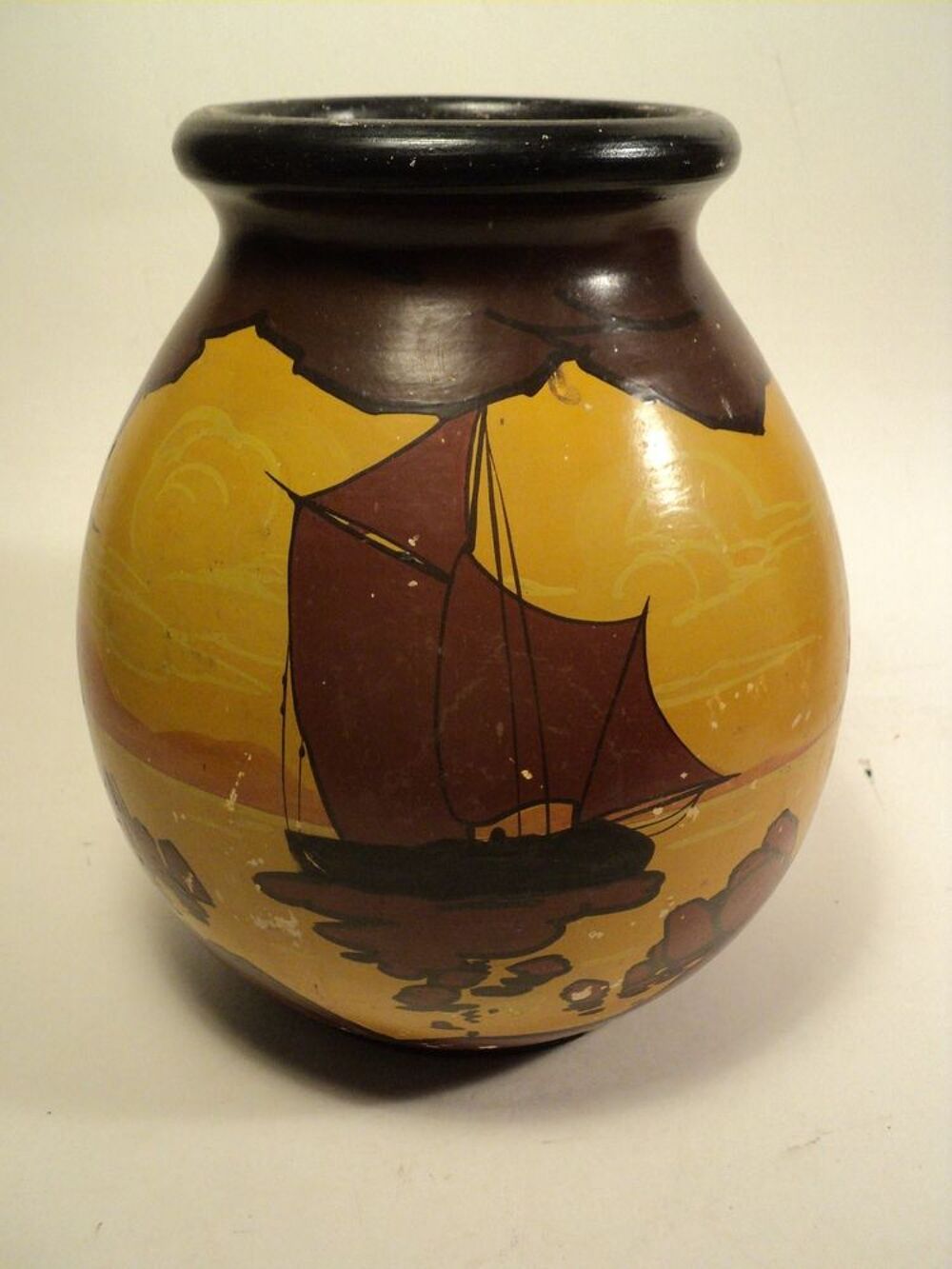 Vase Terre Cuite Bateaux Voilier Louis Giraud Vallauris 