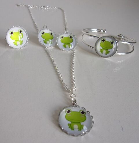Parure Argente 4 pices cabochon 2cm collection Grenouille5 5 Lennon (29)