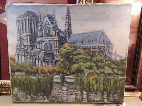 Ancien Tableau Cathdrale Notre-Dame de Paris Impressionnist 70 Loches (37)