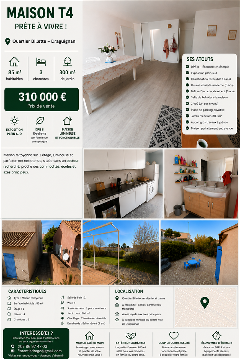Vente Maison ? MAISON T4 ? DRAGUIGNAN (Quartier Billette)
85 m² ? Jardin Draguignan