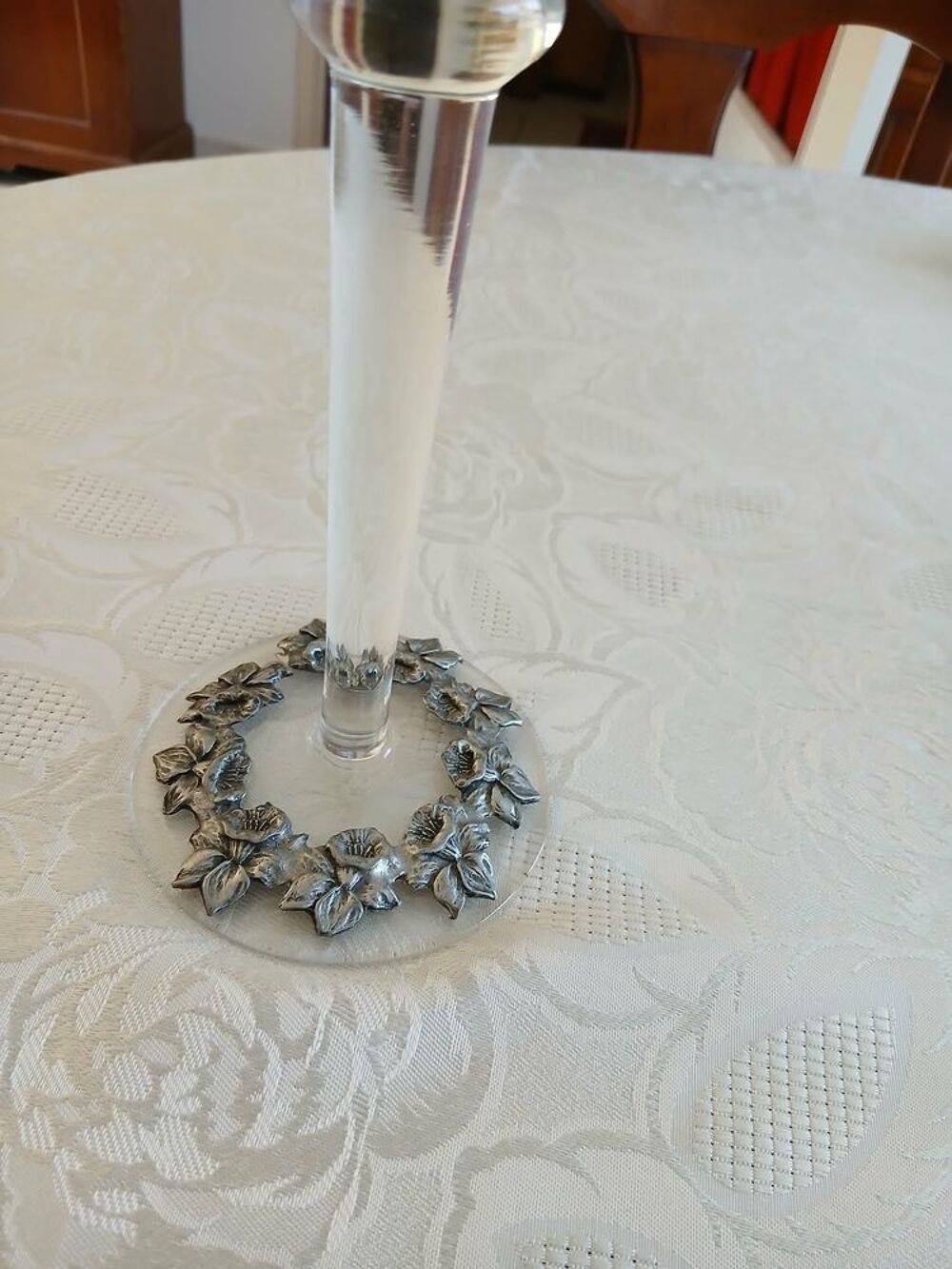 Vase photophore bomb&eacute; cristal orn&eacute; d'&eacute;tain N&deg; 1450 Décoration