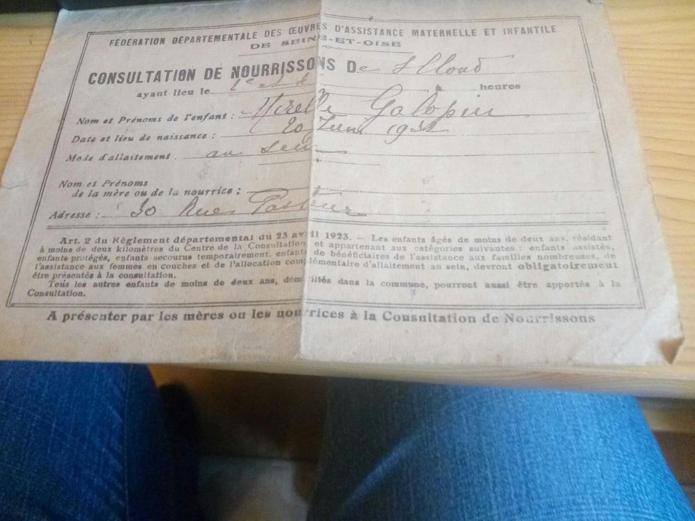 DOCUMENT ANCIEN CONSULTATION DE NOURRISSONS 