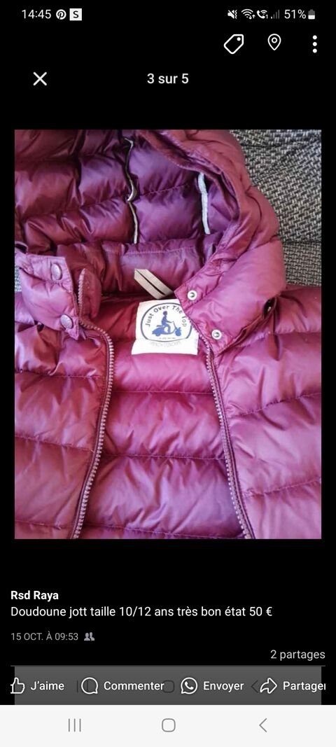 veste jott 10 ans couleur rose fonc trs bon tat 40 Ste (34)