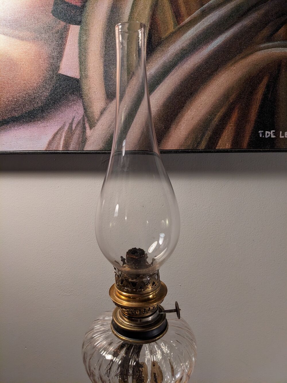 Grande lampe &agrave; p&eacute;trole &eacute;poque Napol&eacute;on III verre ou cristal Décoration