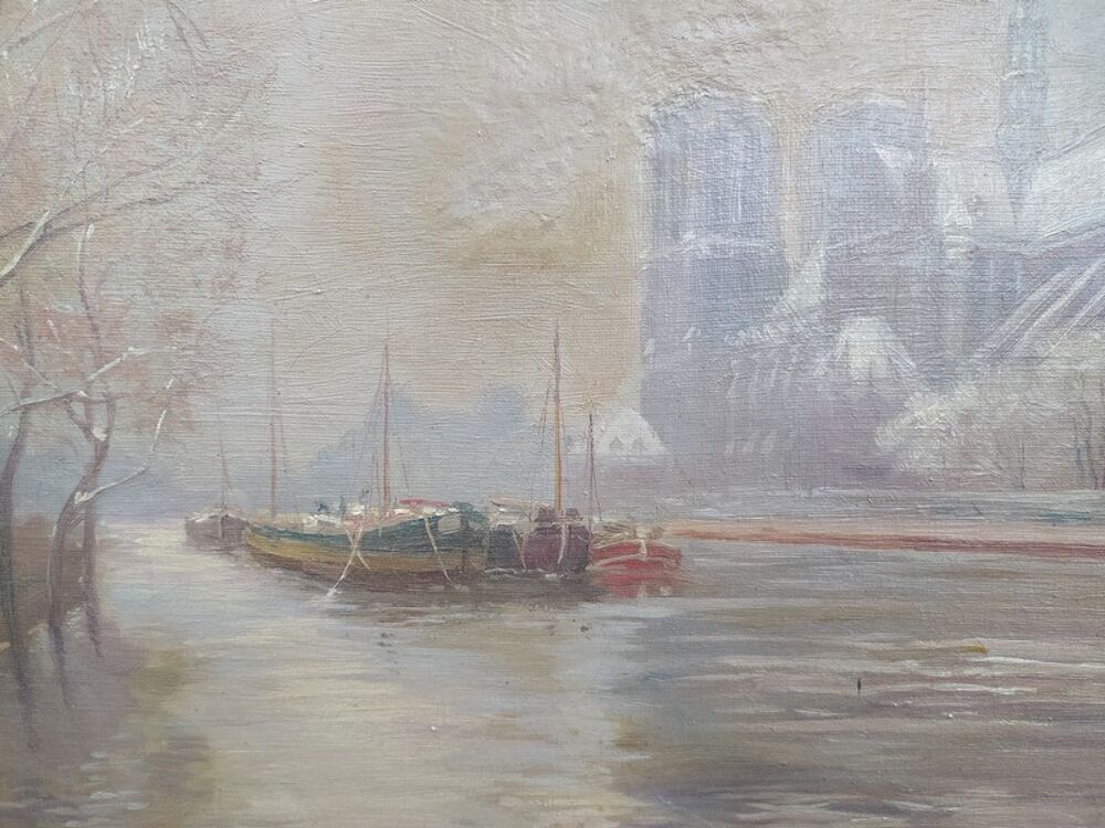 Ancien Tableau Paris Notre Dame Hiver 1910 Sign&eacute; J. Eudes 