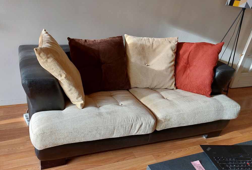 CANAPE CUIR ET ASSISE TISSU Meubles