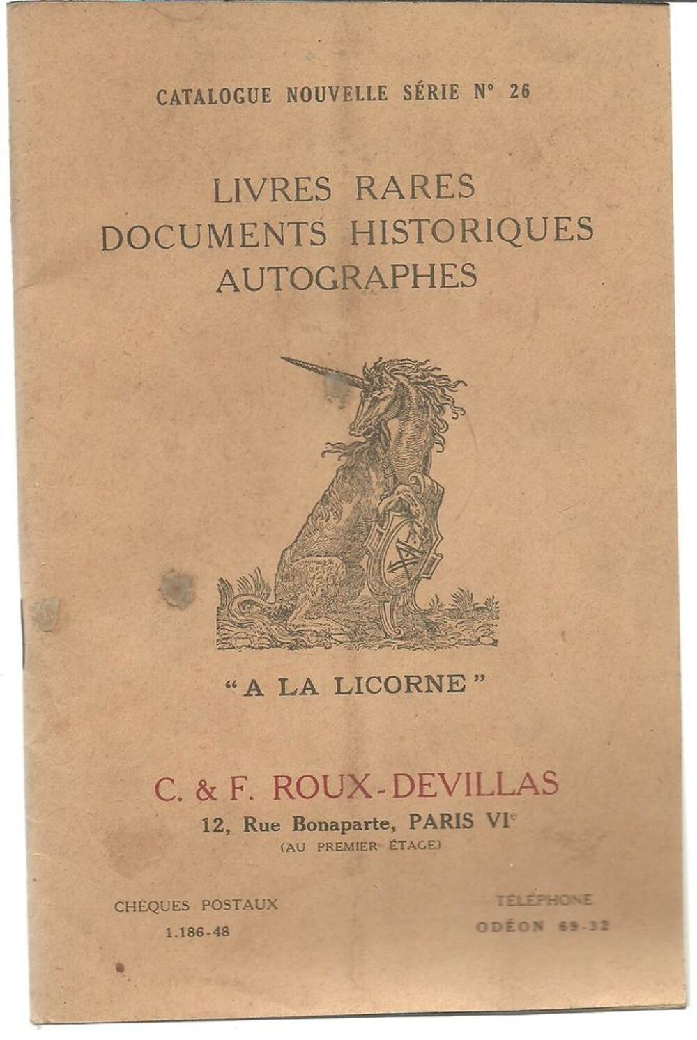 CATALOGUE Nouvelle s&eacute;rie n&deg;26 LIVRES RARES DOCUMENTS HISTORI Livres et BD