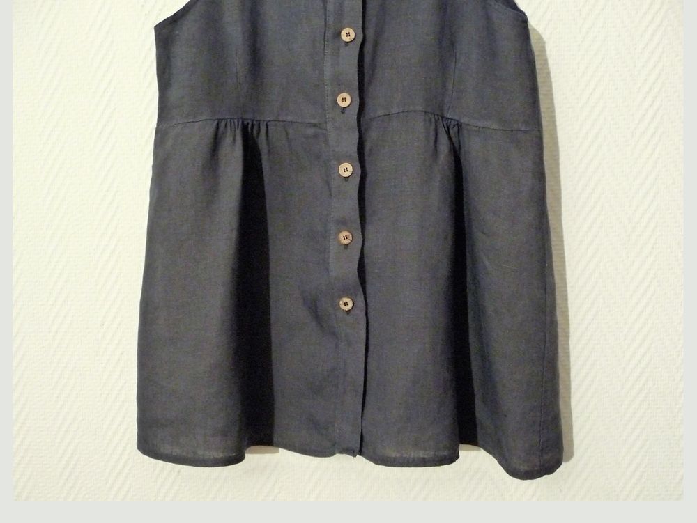 Chemise/ Blouse en 100% Lin Bleu sans manches- Taille S Vêtements
