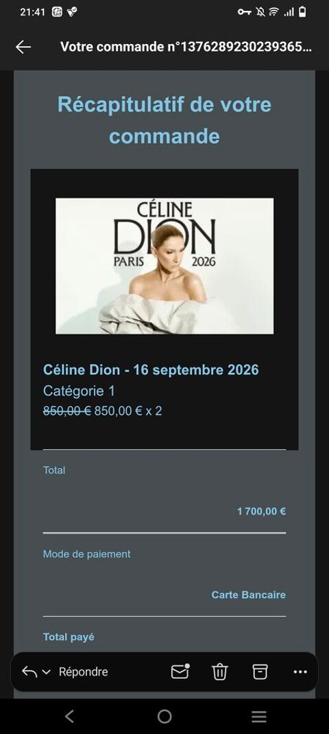 Billets Céline Dion Lyon (69)