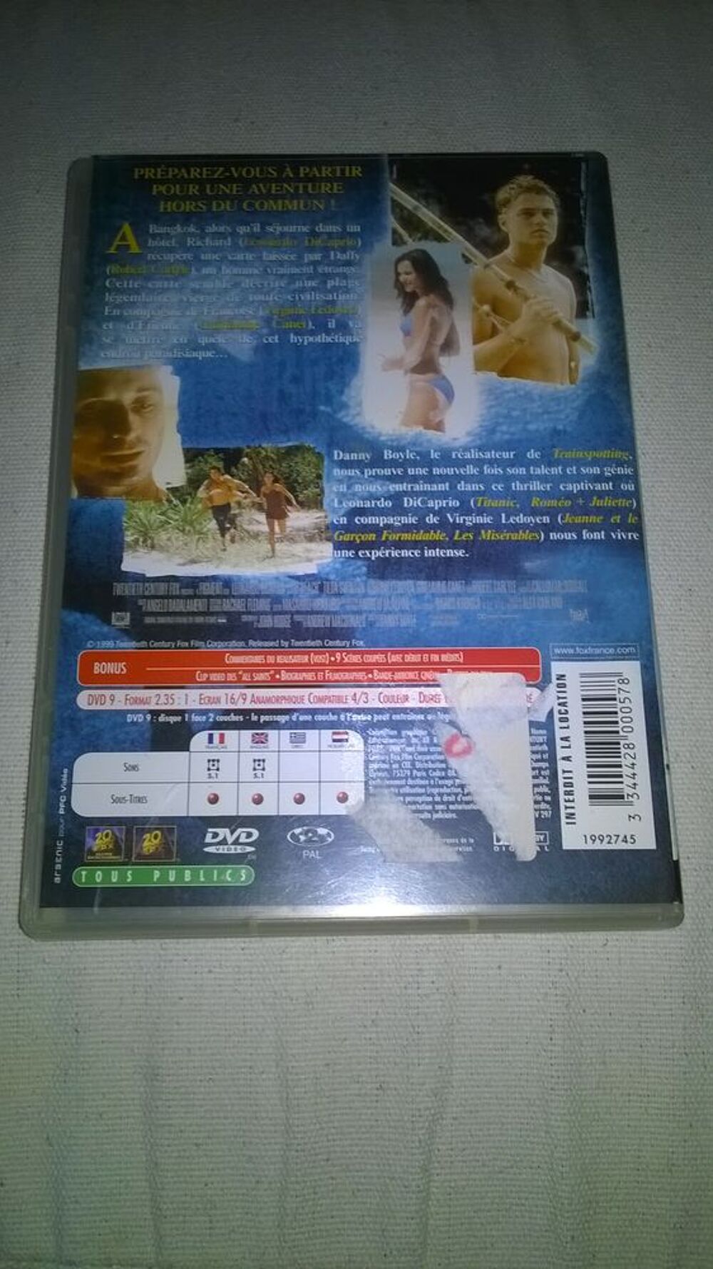DVD La Plage 
1999
Excellent etat
En Fran&ccedil;ais
+Bonus
DVD et blu-ray