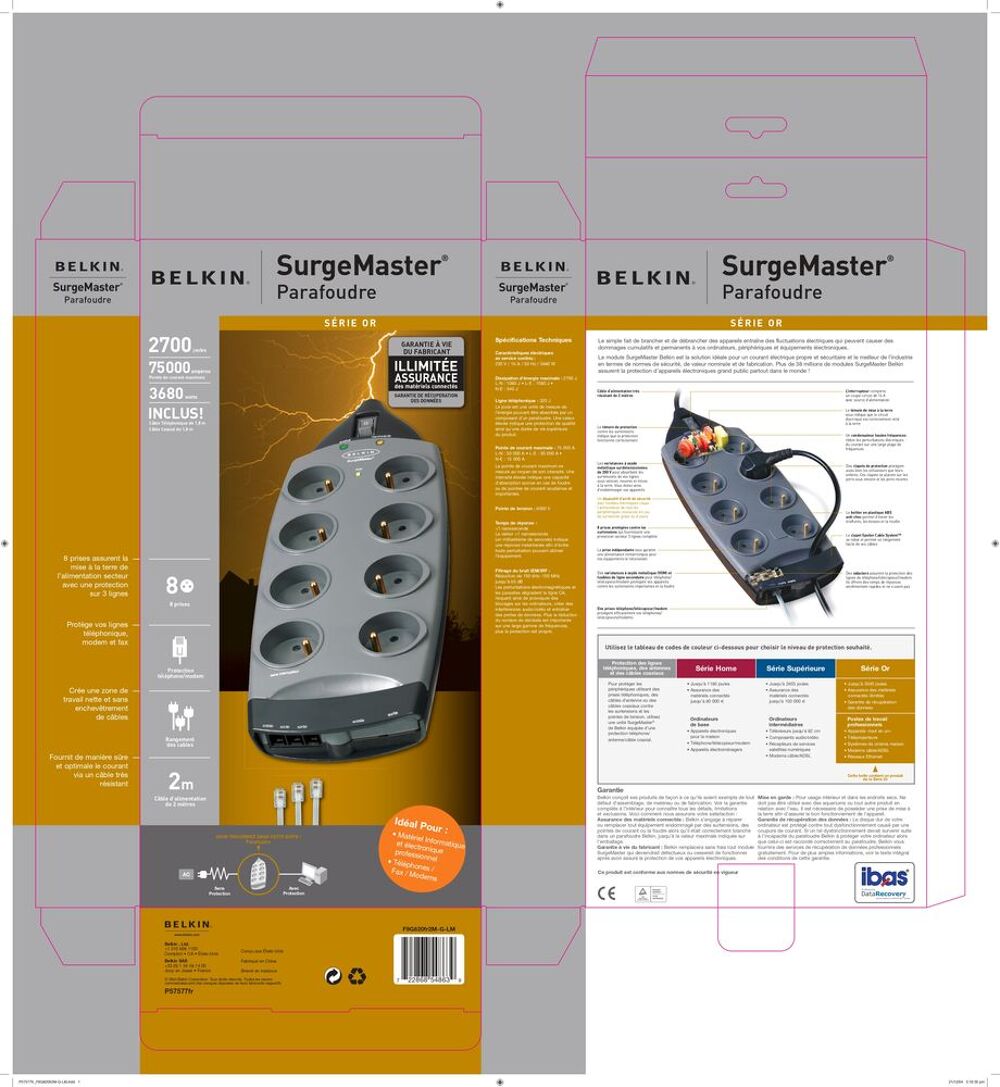 Multiprise Parasurtenseur 7p - BELKIN SurgeMaster S&eacute;rie Or Matriel informatique
