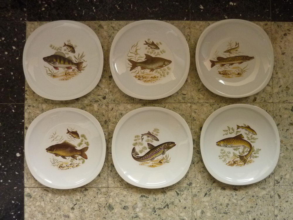 6 assiettes &agrave; poisson en porcelaine de Sologne Cuisine