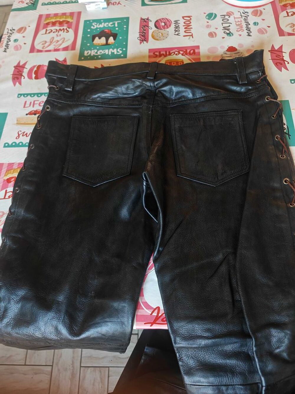 pantalons en cuir motard biker homme 42 Vtements