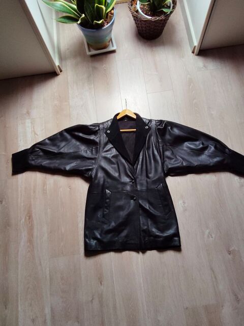 Veste longue cuir manches chauve-souris vintage 22 Crépy-en-Valois (60)