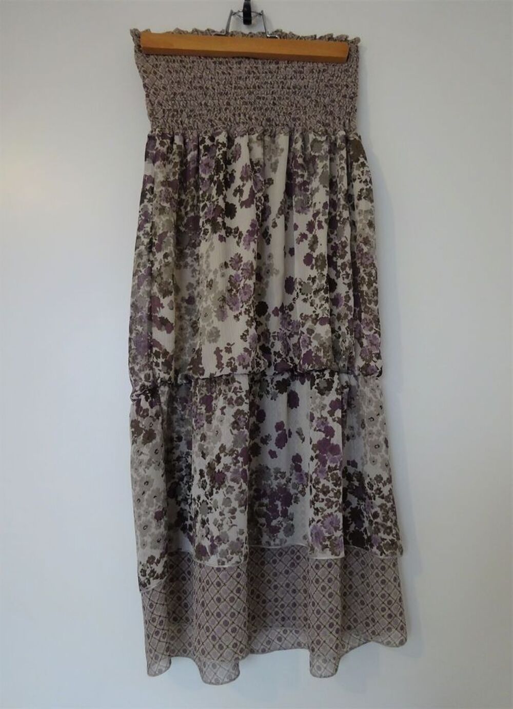 Robe bustier beige &agrave; fleurs 36 Vêtements
