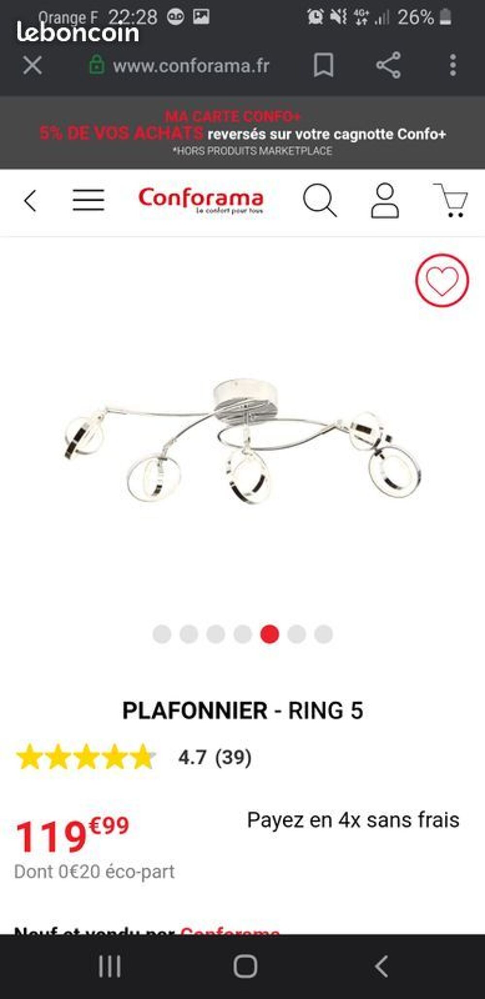 Plafonnier ring 5 conforama Décoration