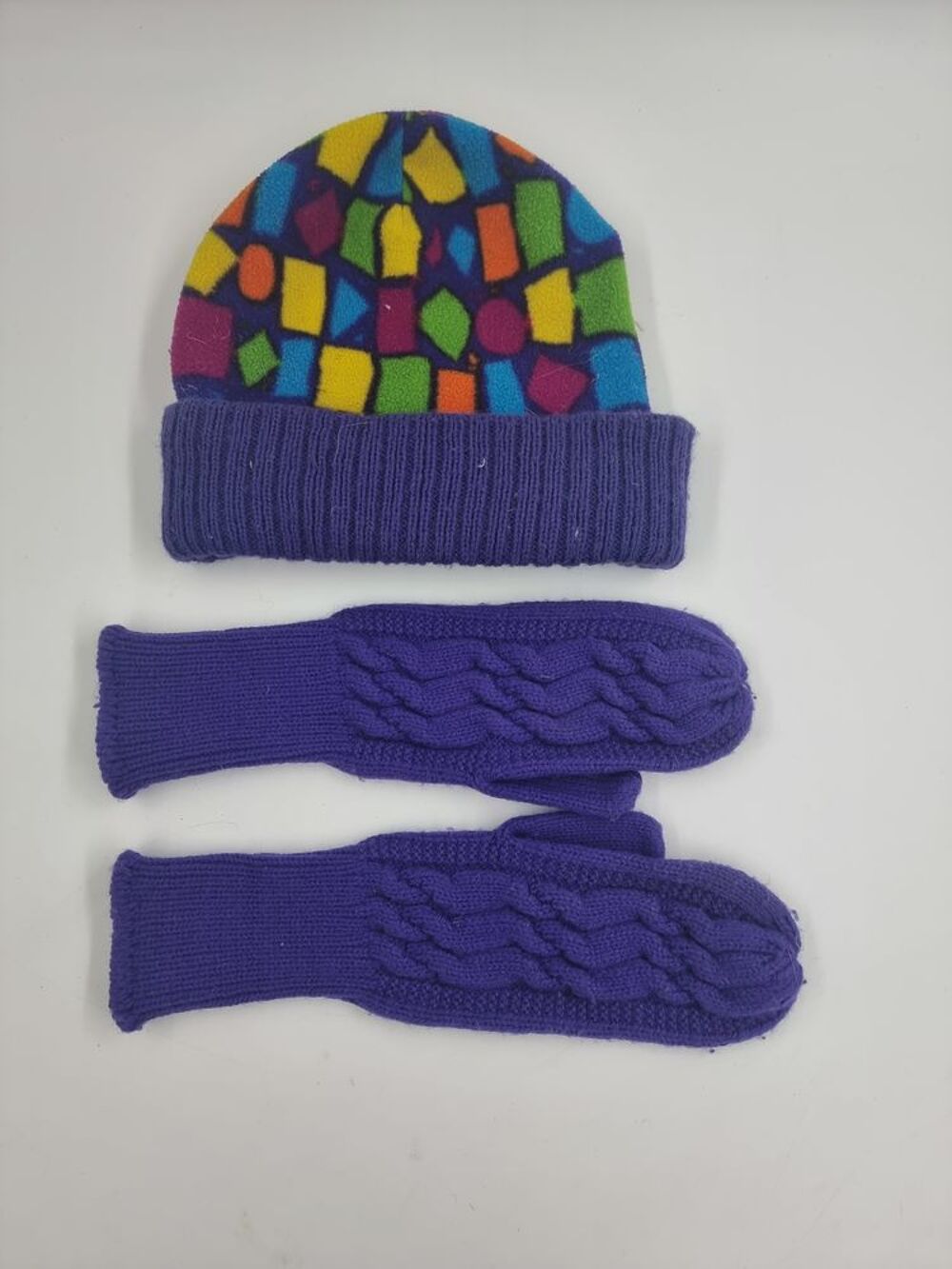 Lot bonnet + gants moufle d'hiver violet Vêtements