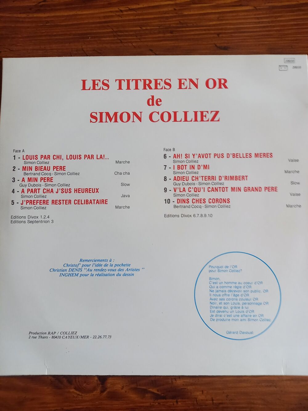 Disque 33 tours SIMON COLLIEZ CD et vinyles
