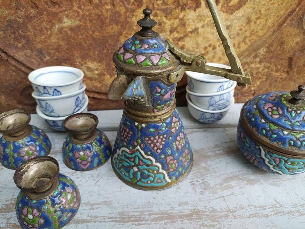 Ancien Service &agrave; Caf&eacute; Syrien &Eacute;maill&eacute; Orientaliste Teapot 