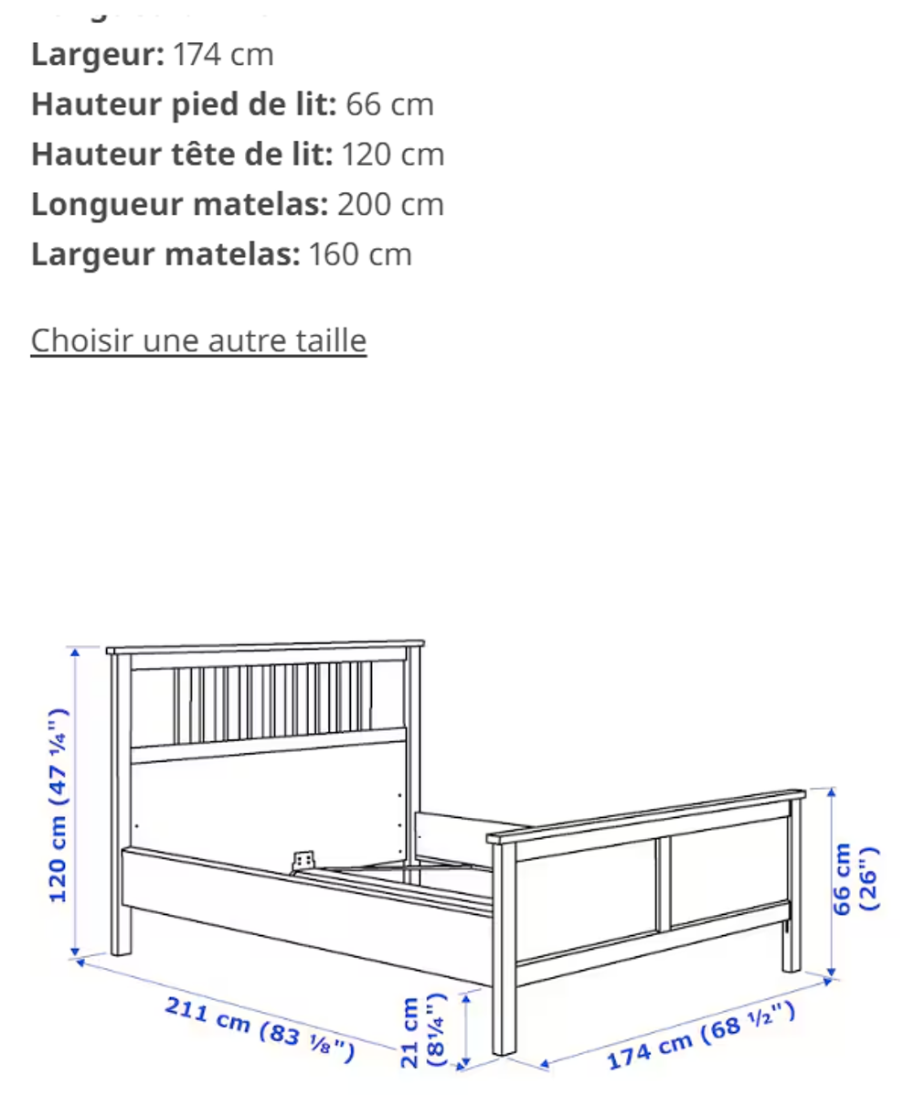 Lit HEMMES teint&eacute; blanc + sommier LEIRSUND ( IKEA ) Meubles