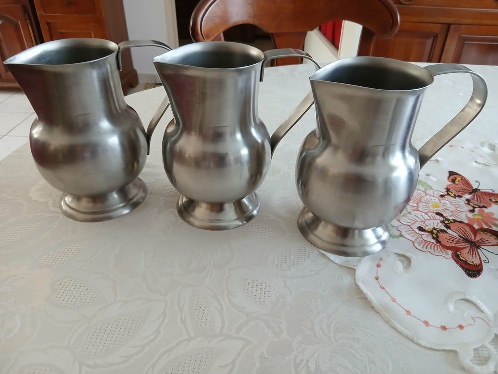  Lot de six pots vintage inox lourd bomb&eacute; sur pied N&deg; 1457 Cuisine