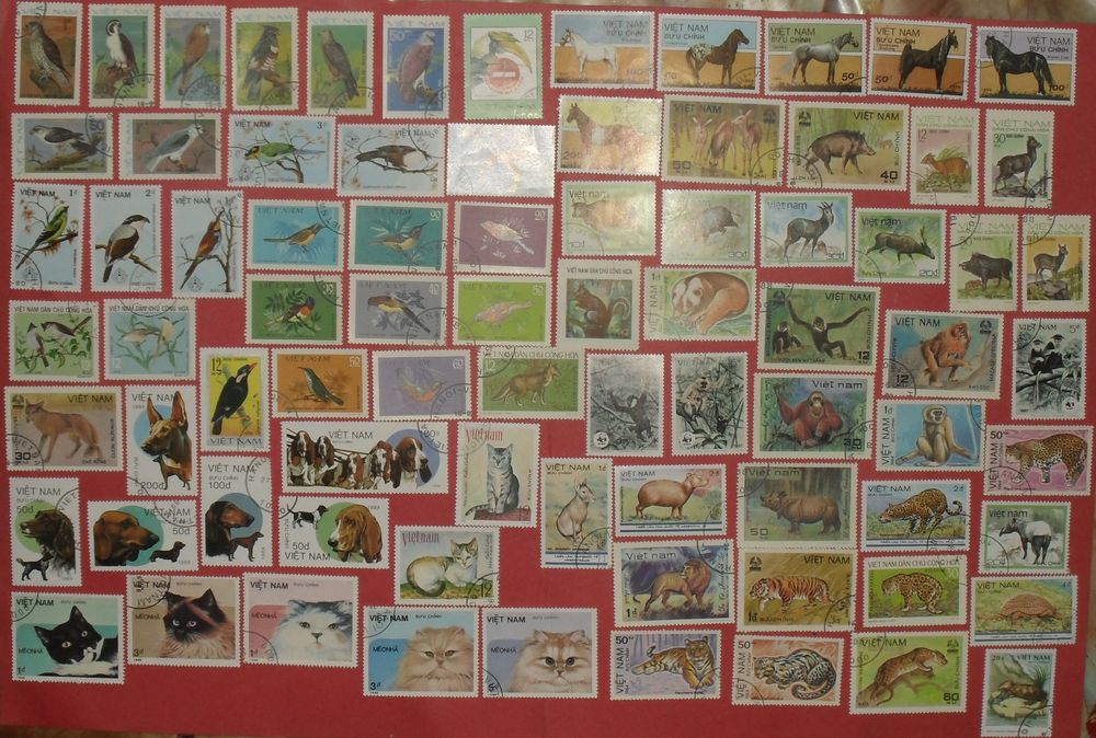 Lot de 183 timbres d'Animaux du Vietnam 