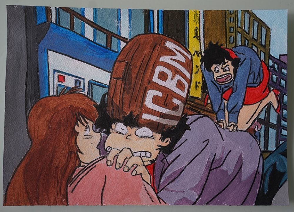 peinture - city hunter - 1- sur papier aquarelle format A4 - Décoration