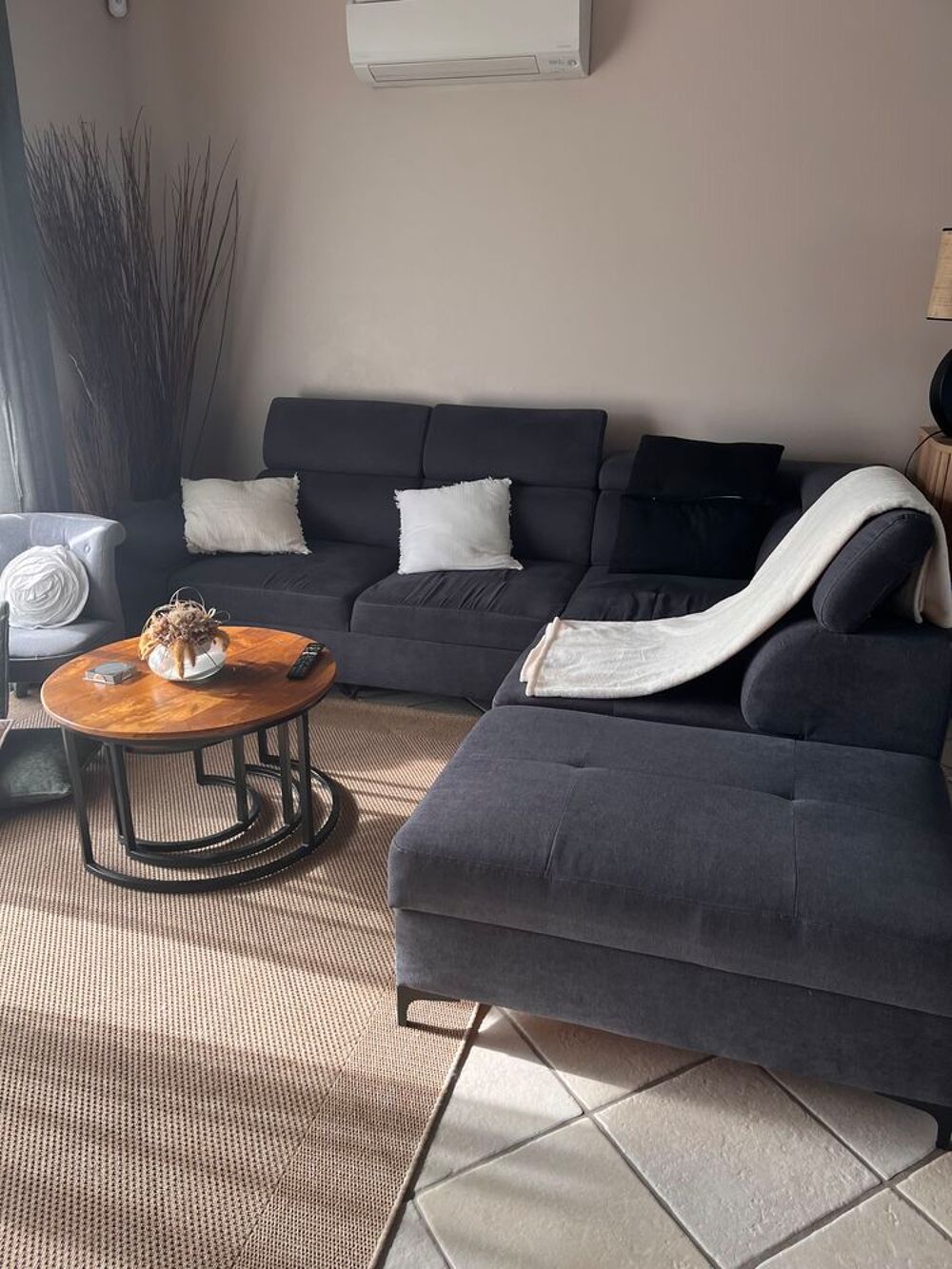 Canap&eacute; d angle tissu gris Meubles