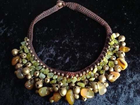 COLLIER AMBRE POLI JAUNE ORANGE VERTE GRELOTS Envoi Possible 30 Trgunc (29)