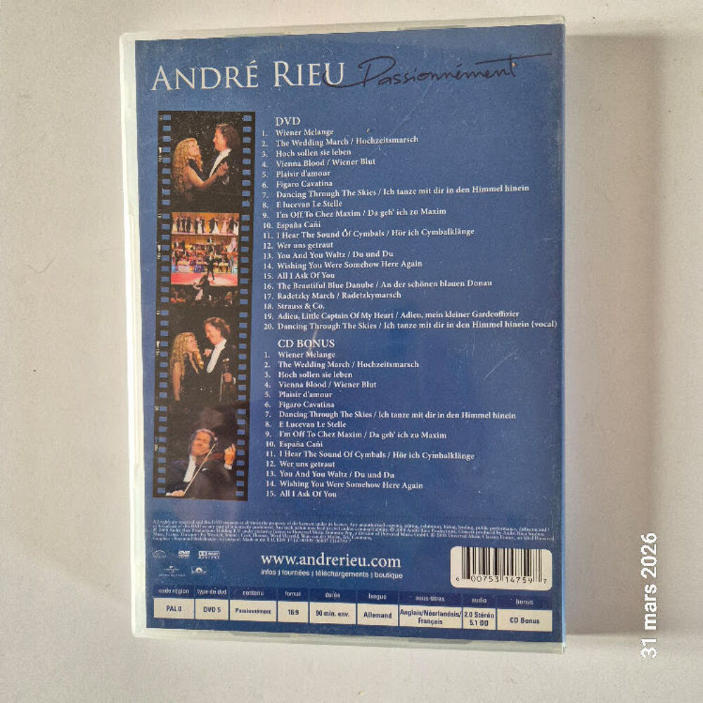 Andr&eacute; Rieu, DVvd et Cd enregistr&eacute; au Semper Opera de Dresde DVD et blu-ray