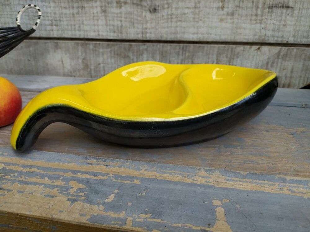 Coupe C&eacute;ramique Noir Jaune Vintage Style Chambost Dcoration