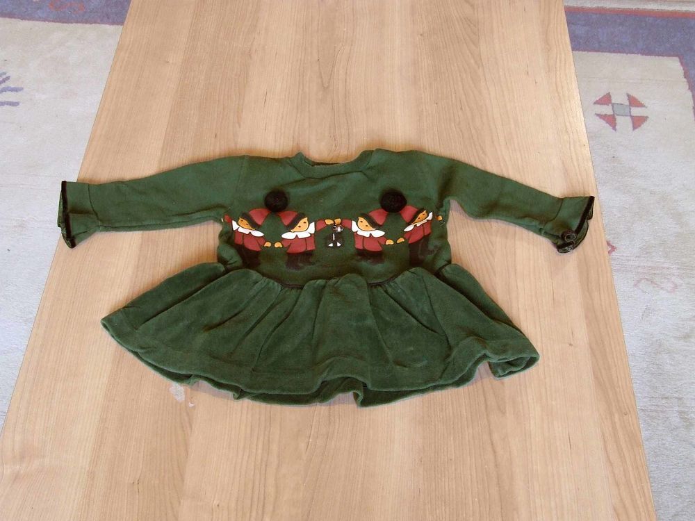 Robe, Vert fonc&eacute;, motifs lutins, 18&nbsp;mois, TBE Vêtements enfants