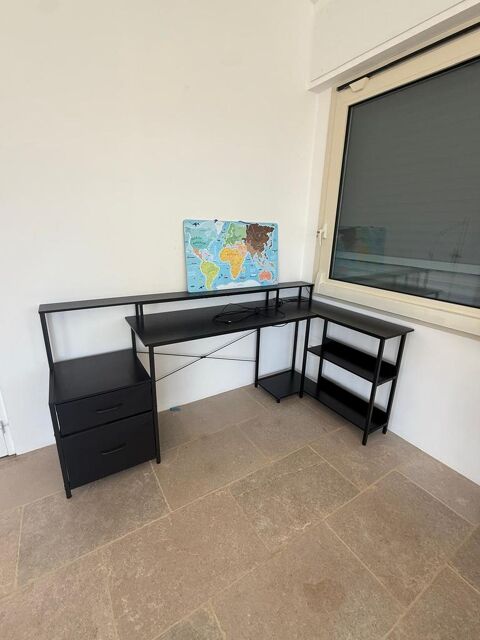 Bureau d'angle noir avec tiroirs et étagères Roquefort-les-Pins (06)
