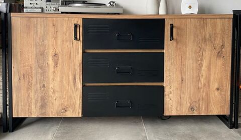 Bahut 2 portes imitation pin et noir 280 Ecquevilly (78)