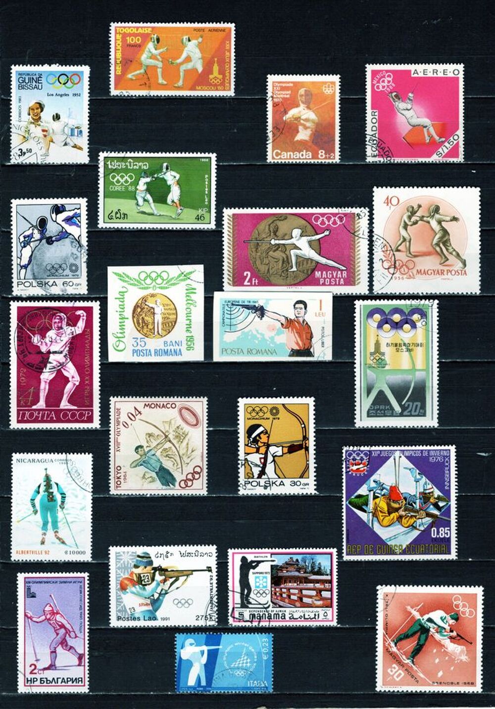 21 timbres du MONDE "ESCRIME et SPORTS de TIR" 