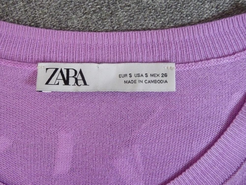 Pull L&eacute;ger Rose avec des Traits Rose Fushia Brillant- Zara Vêtements