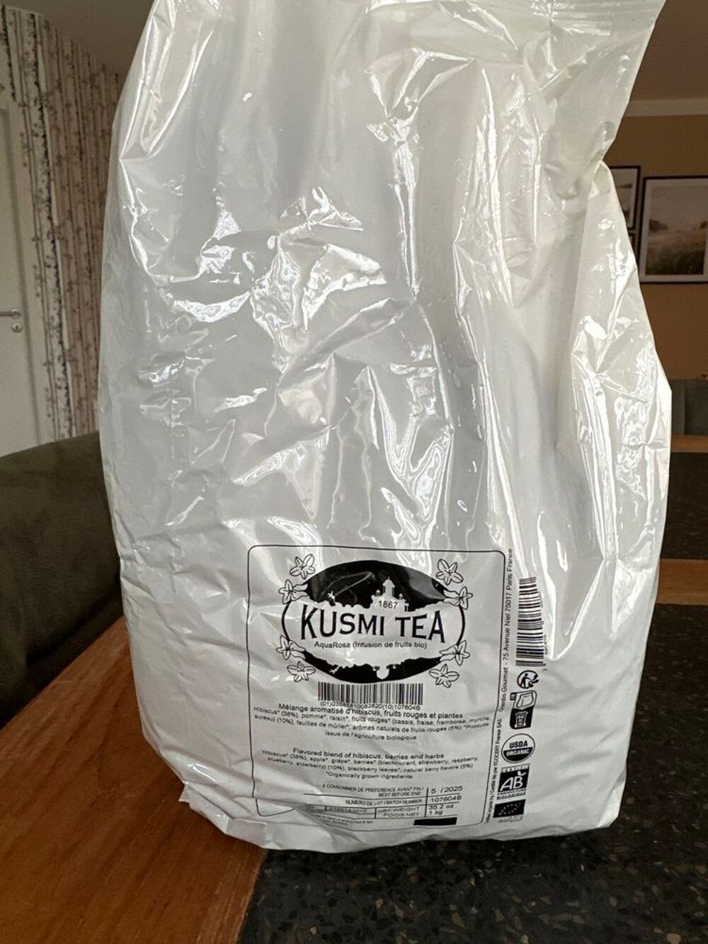 Th&eacute; vrac Kusmi Tea 1kg Aquarosa Cuisine