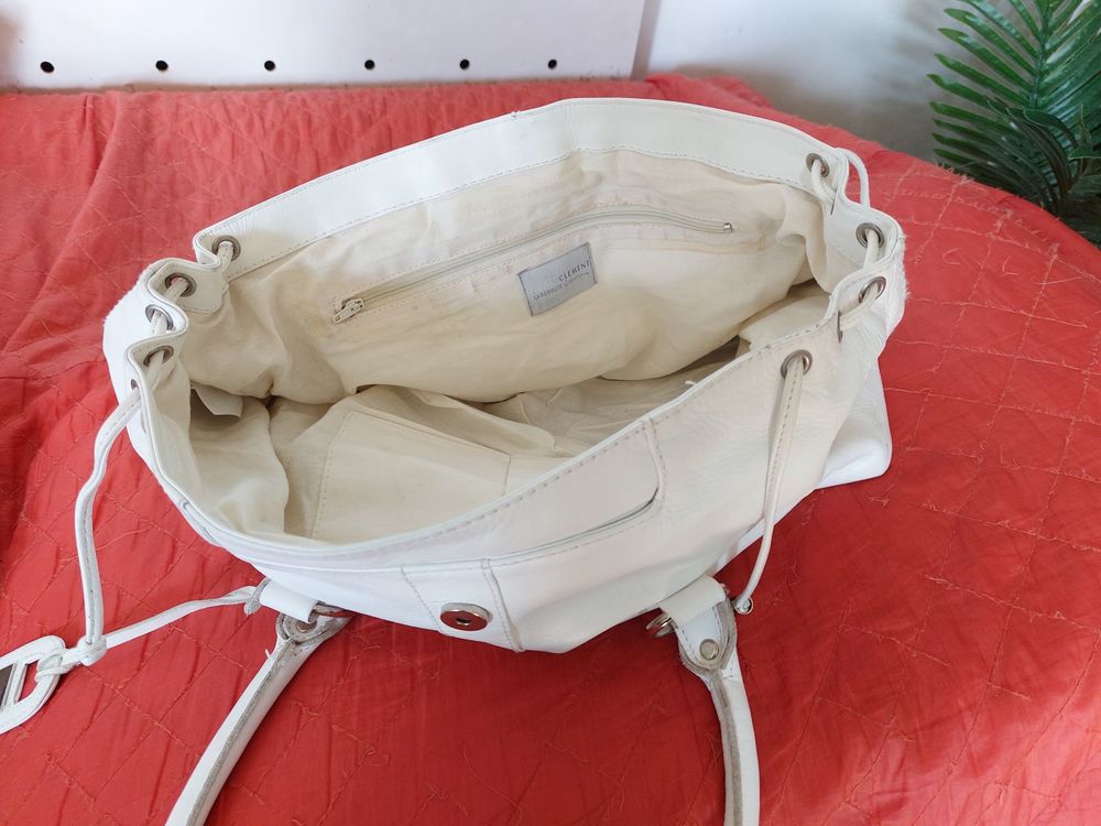 Grand sac &agrave; main en cuir blanc Laura Cl&eacute;ment/La Redoute Maroquinerie