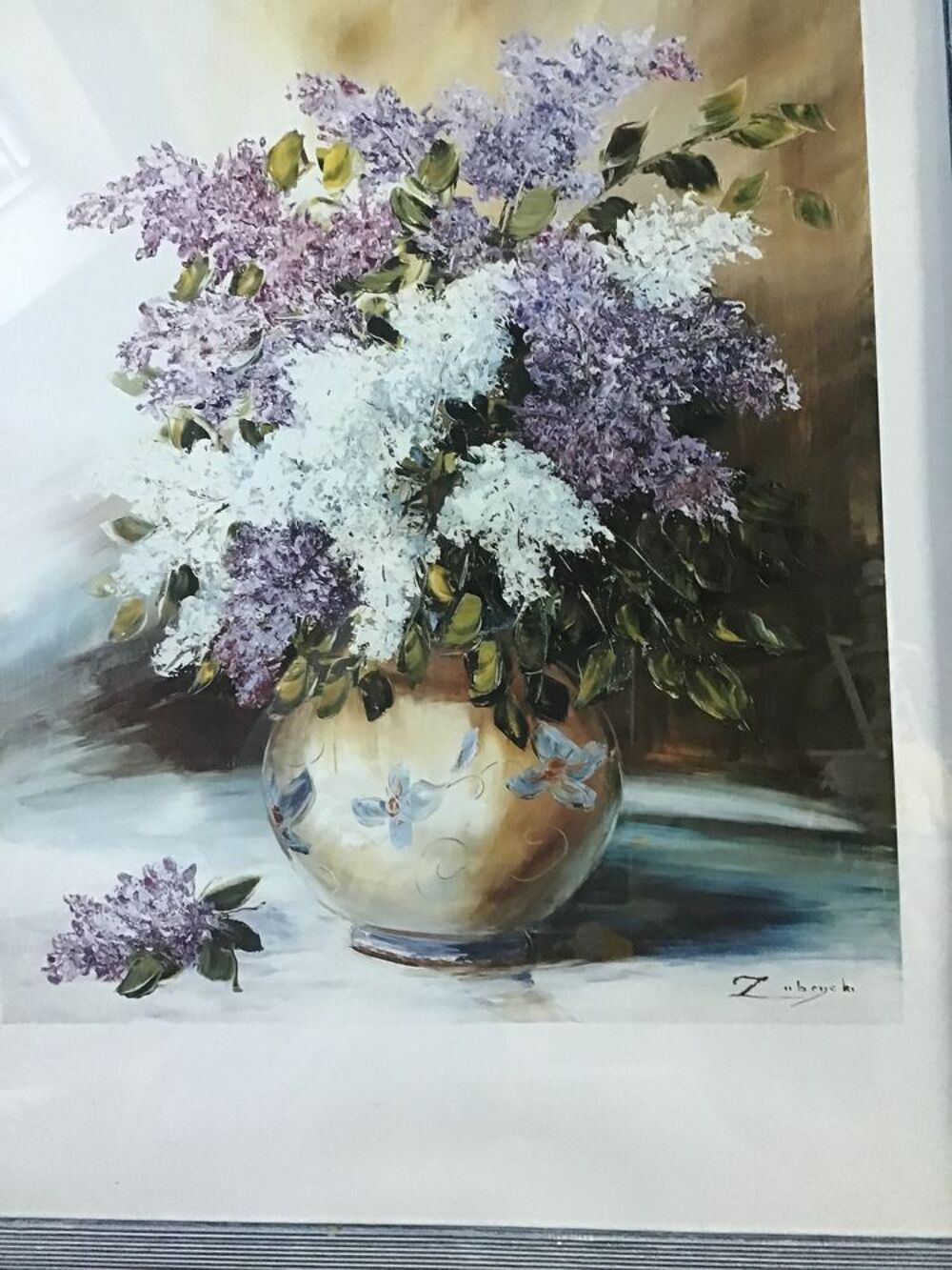 tableau bois bleu et photographie lilas Dcoration