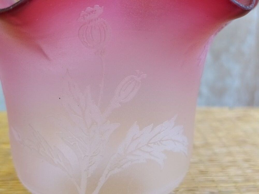 Tulipe Lampe &agrave; P&eacute;trole Verre D&eacute;cor Fleurs D&eacute;gag&eacute; &agrave; l'Acide Décoration