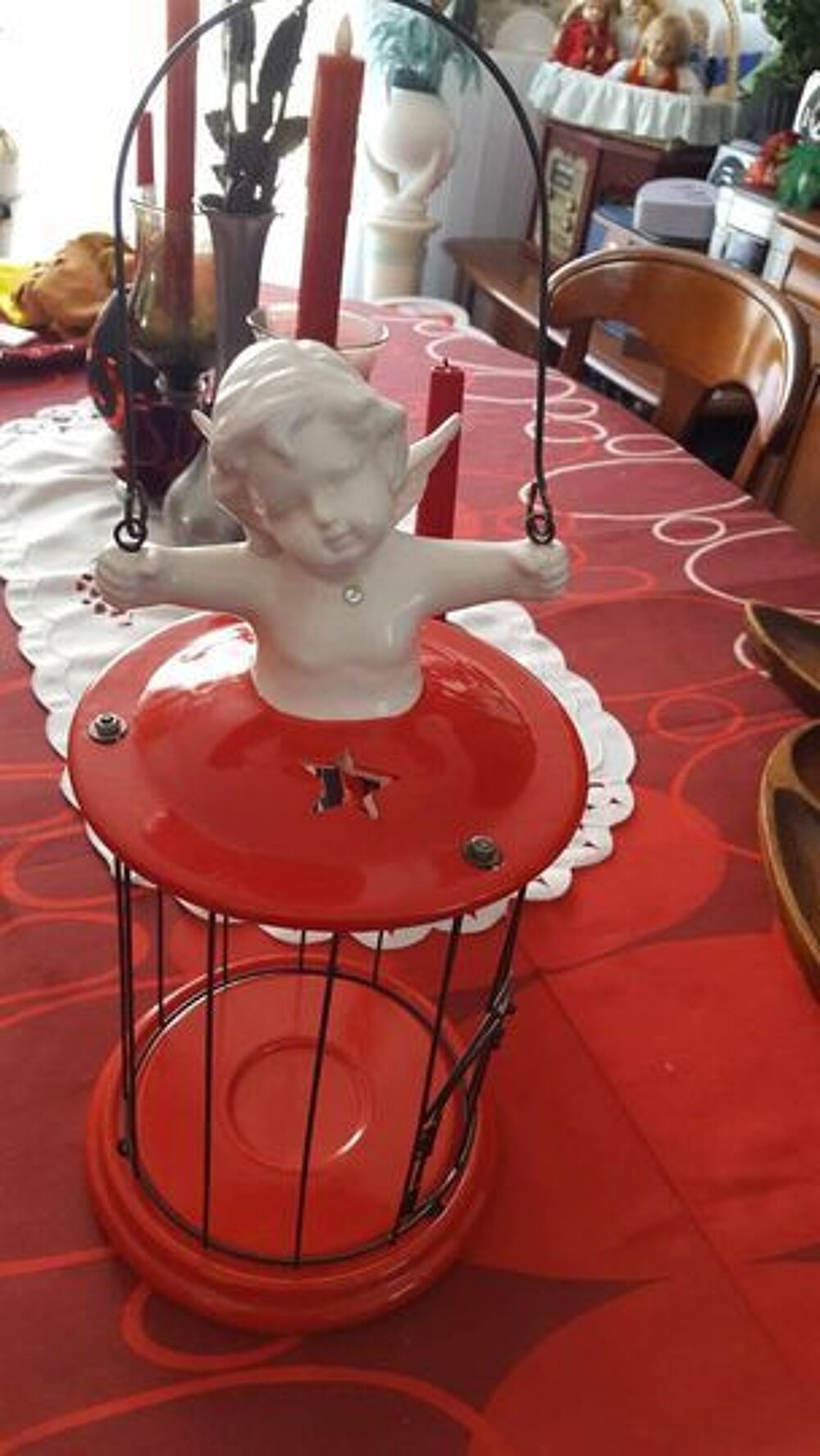 Grande lanterne ange forme cage rouge grand ange N&deg; 1322 